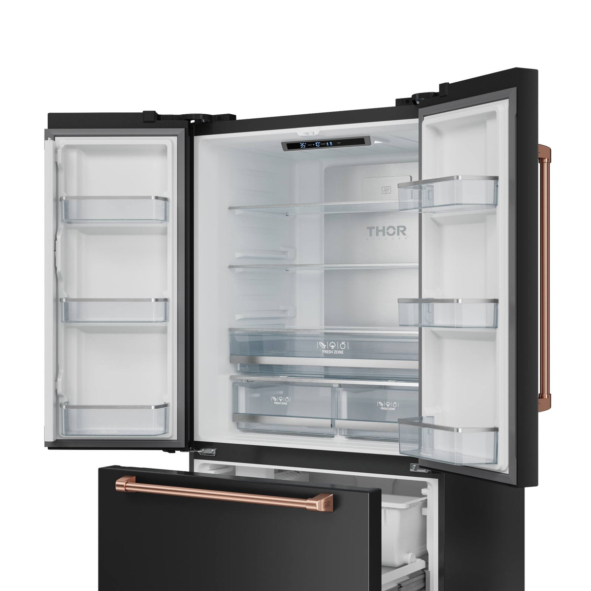 36 in. Wide Gordon Ramsay Series by Thor Kitchen 20.3 Cu. Ft. Counter Depth Refrigerator with Rose Gold Hardware - Black