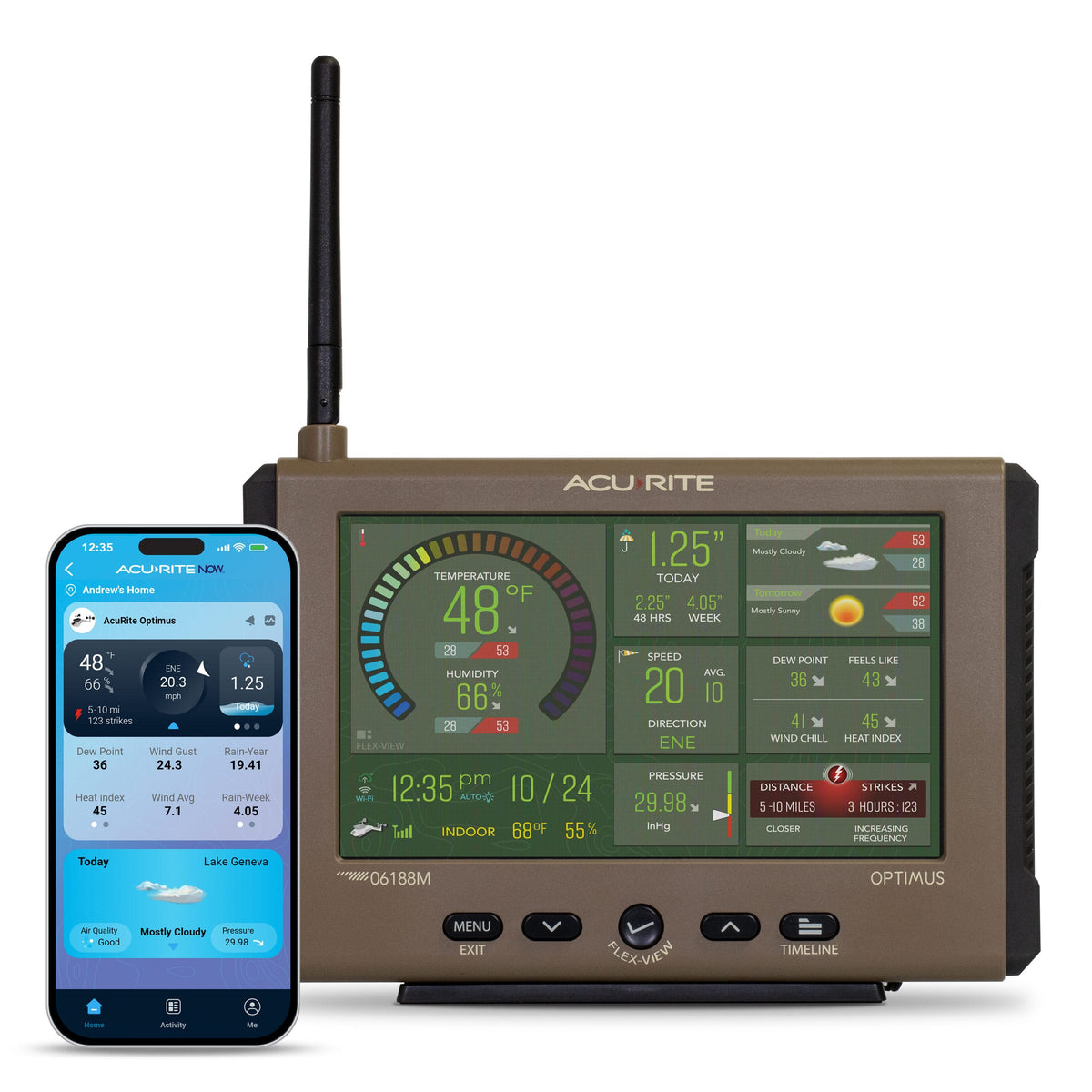 AcuRite - Optimus WiFi Weather Station with HD Digital Display, Solar Powered Sensor & Mobile App for Remote Monitoring - Gray