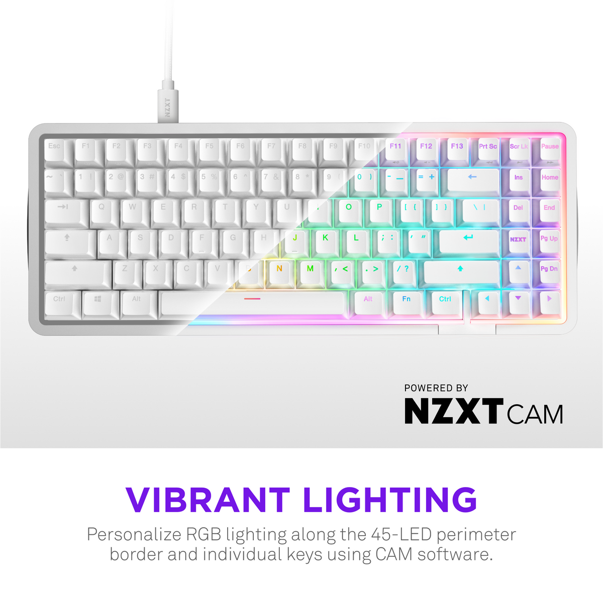 NZXT - Function Elite MiniTKL Wired Magnetic RGB Gaming Keyboard - White