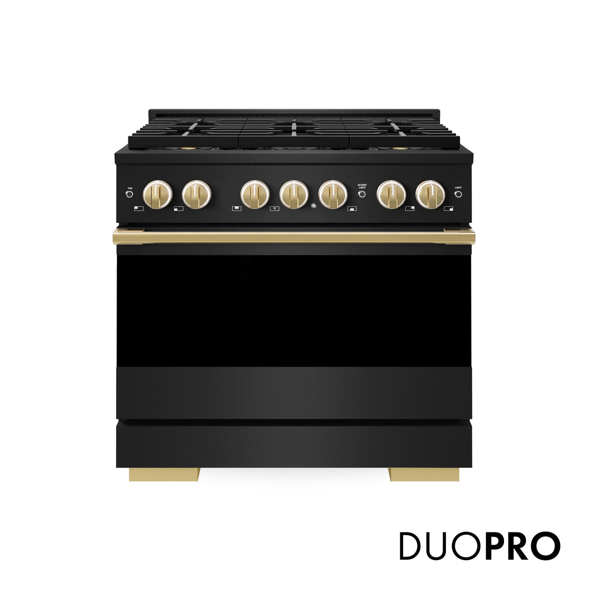 ZLINE - Autograph 36 in. 5.2 cu. ft. Marino Freestanding DuoPro Dual Fuel Range in Black Stainless Steel & Gold Accents - Black Stainless Steel