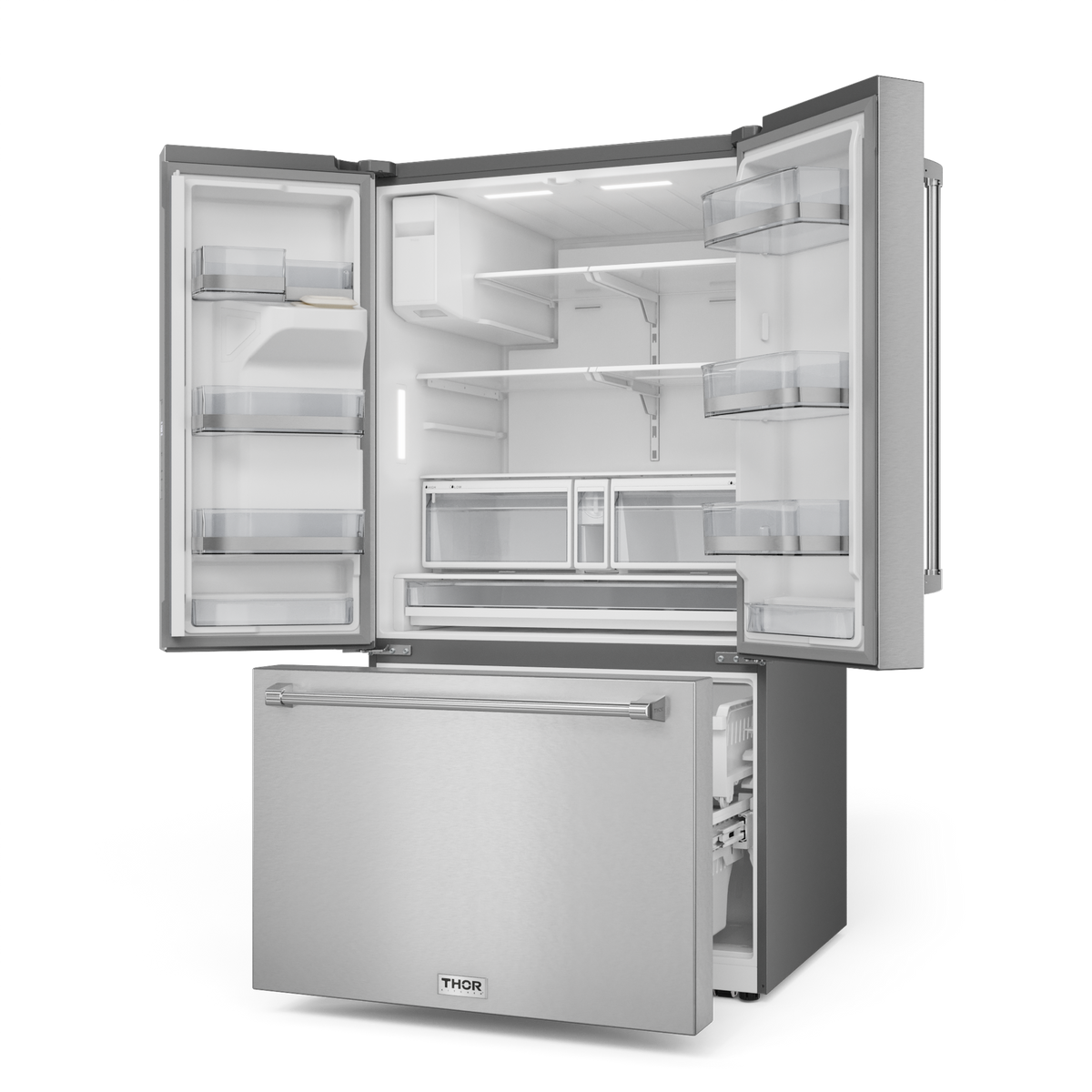 Thor Kitchen - 36 in. Wide 28.9 Cu. Ft. Full Depth French Door Refrigerator With Water Dispenser and Dual Ice Maker - Stainless Steel