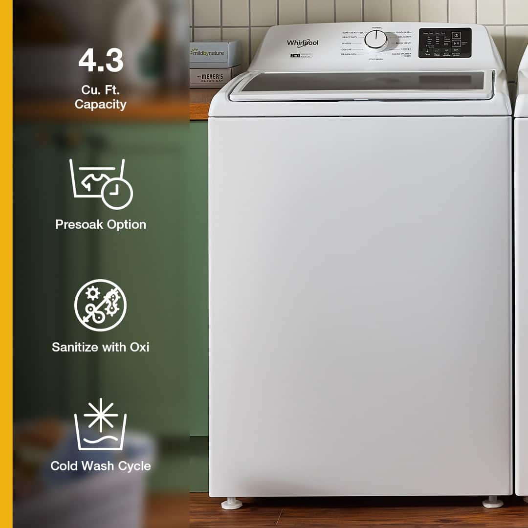 Whirlpool - 4.3 Cu. Ft. Top Load Impeller Washer with Quick Wash Cycle and Soft Close Glass Lid - White