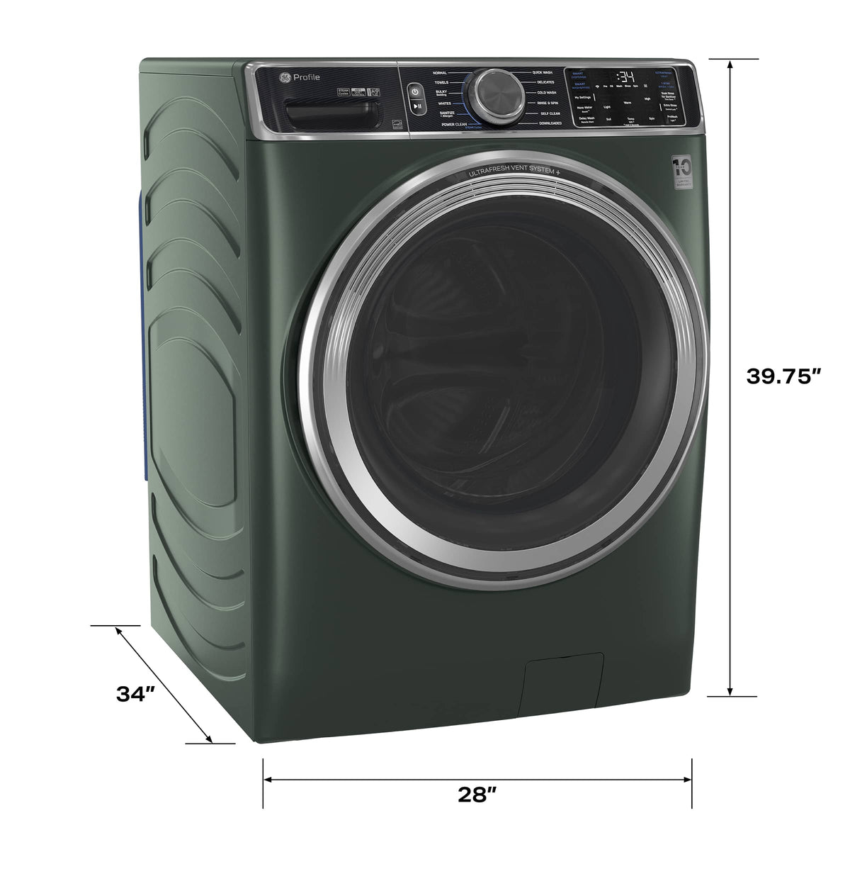 GE Profile - 5.5 Cu. Ft. High Efficiency Stackable Smart Front Load Washer with Steam and UltraFresh Vent System+ With OdorBlock - Jade Green