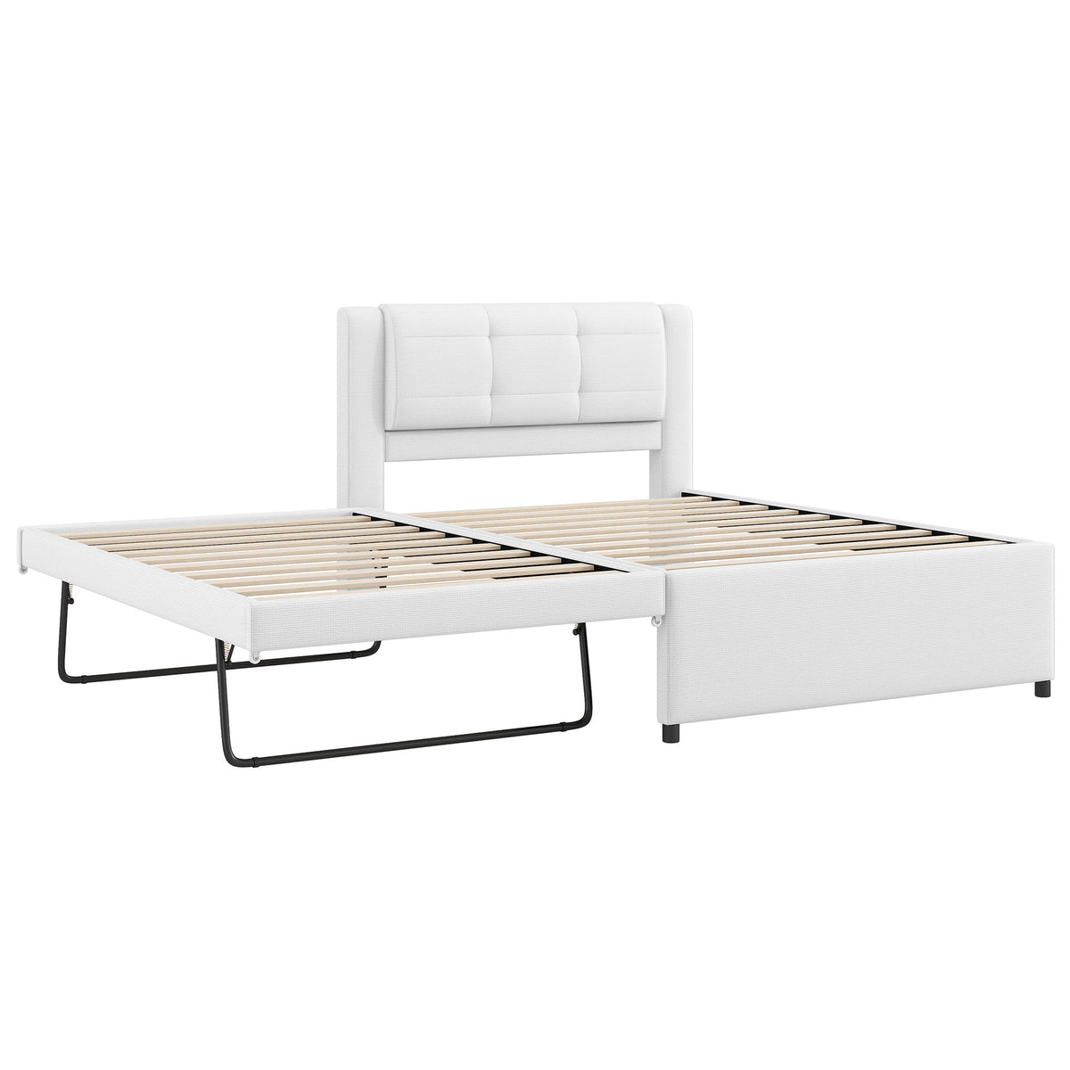 Cama tapizada tipo plataforma con cama nido multifuncional