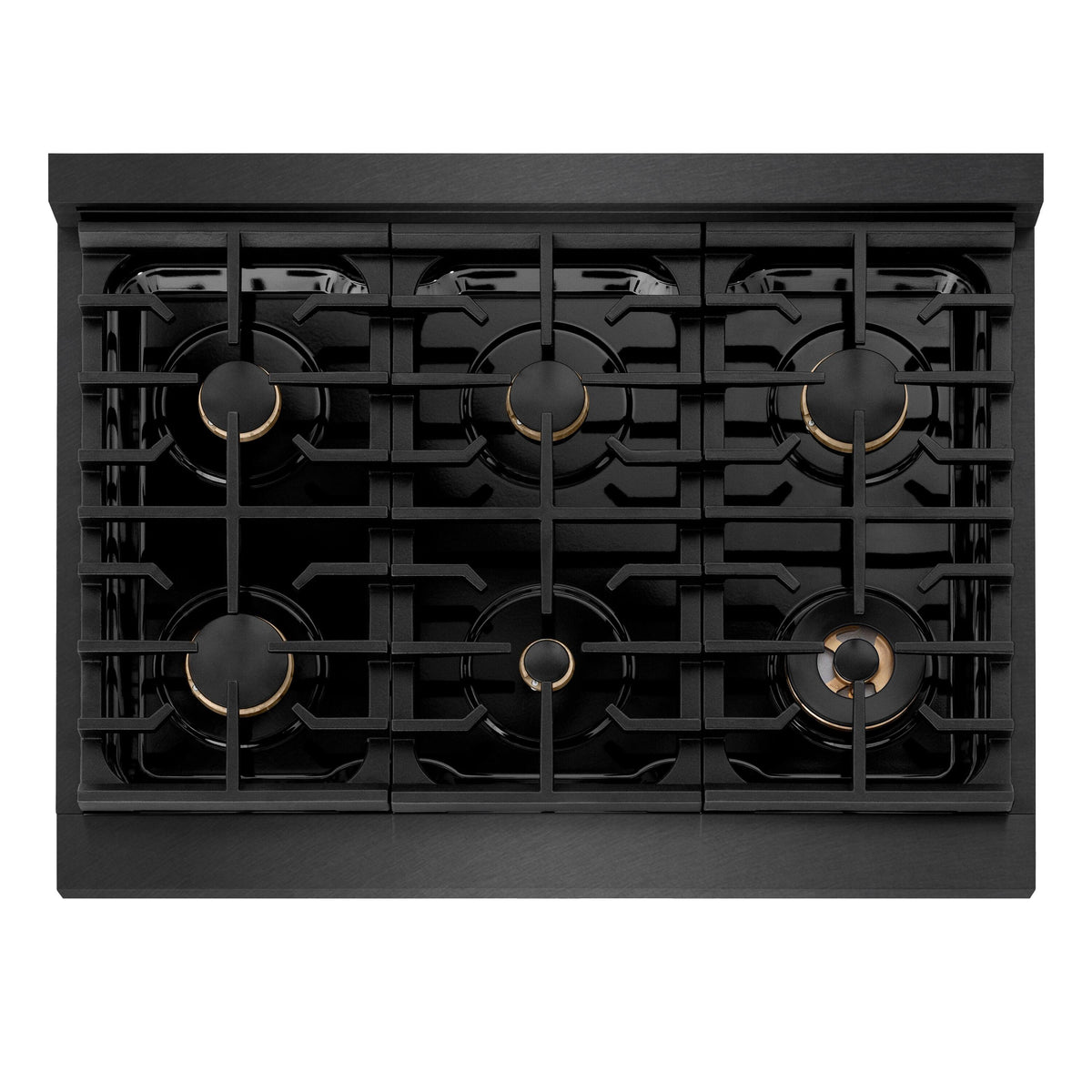 ZLINE - 36 in. Wide 6 Burner Autograph 5.2 cu. ft. Manual Clean Freestanding Gas Range with Gold Accents - Black Satin Stainless Steel