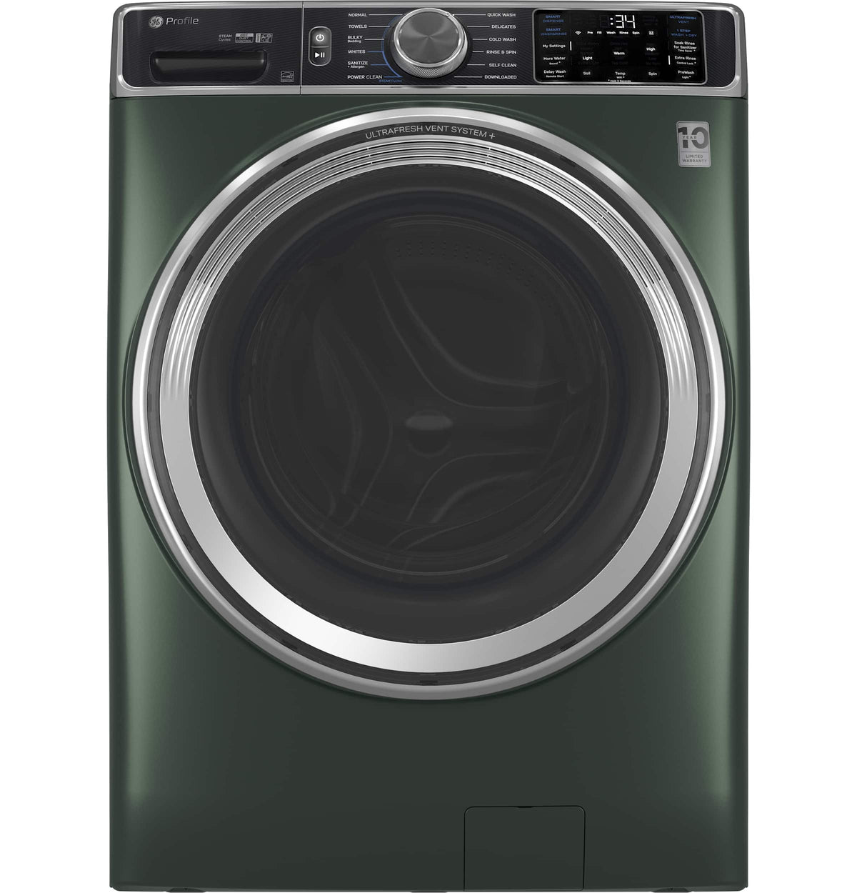 GE Profile - 5.5 Cu. Ft. High Efficiency Stackable Smart Front Load Washer with Steam and UltraFresh Vent System+ With OdorBlock - Jade Green