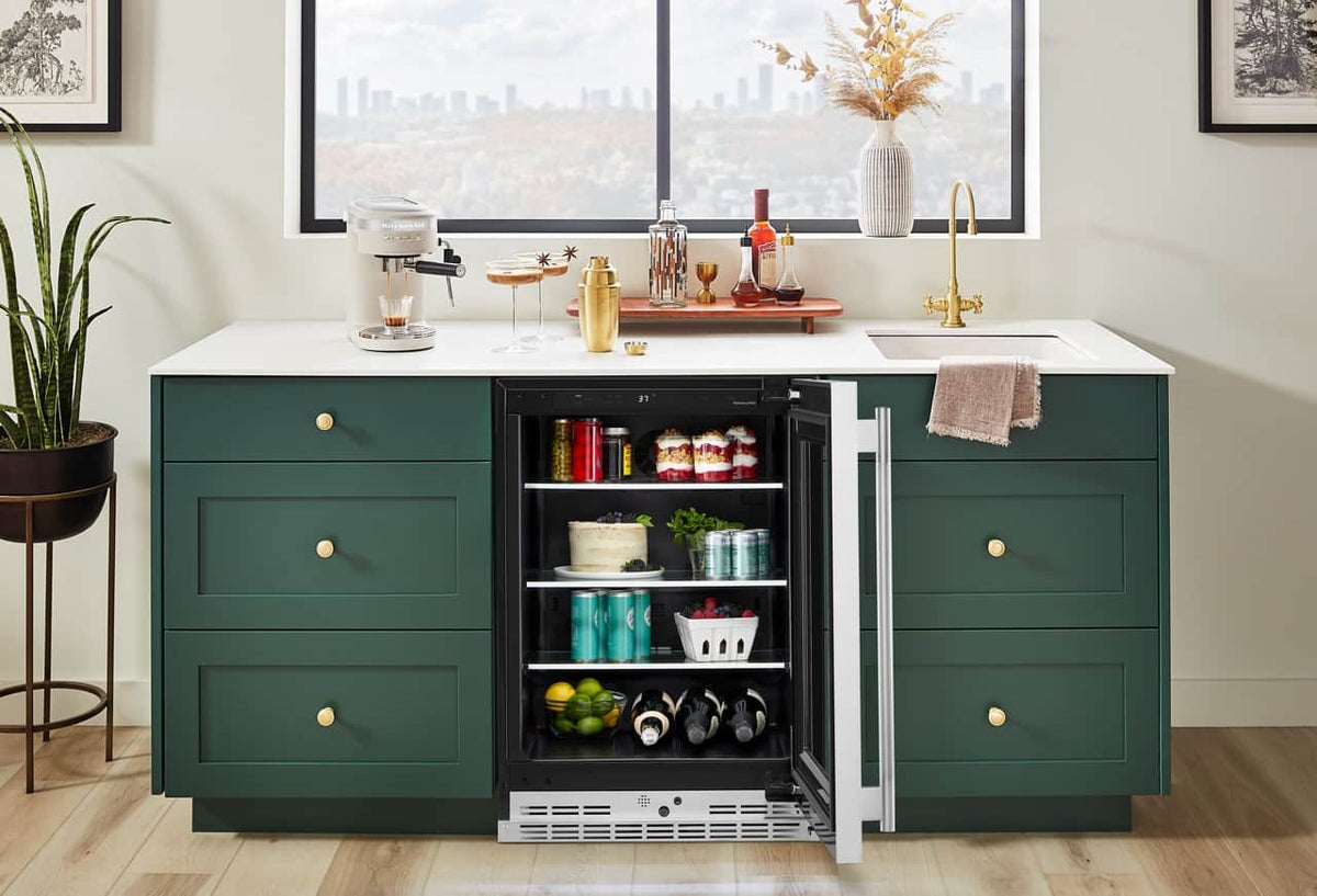 KitchenAid - 5.2 Cu. Ft. Undercounter Refrigerator with Glass Door and Shelves with Metallic Accents - PrintShield Stainless Finish