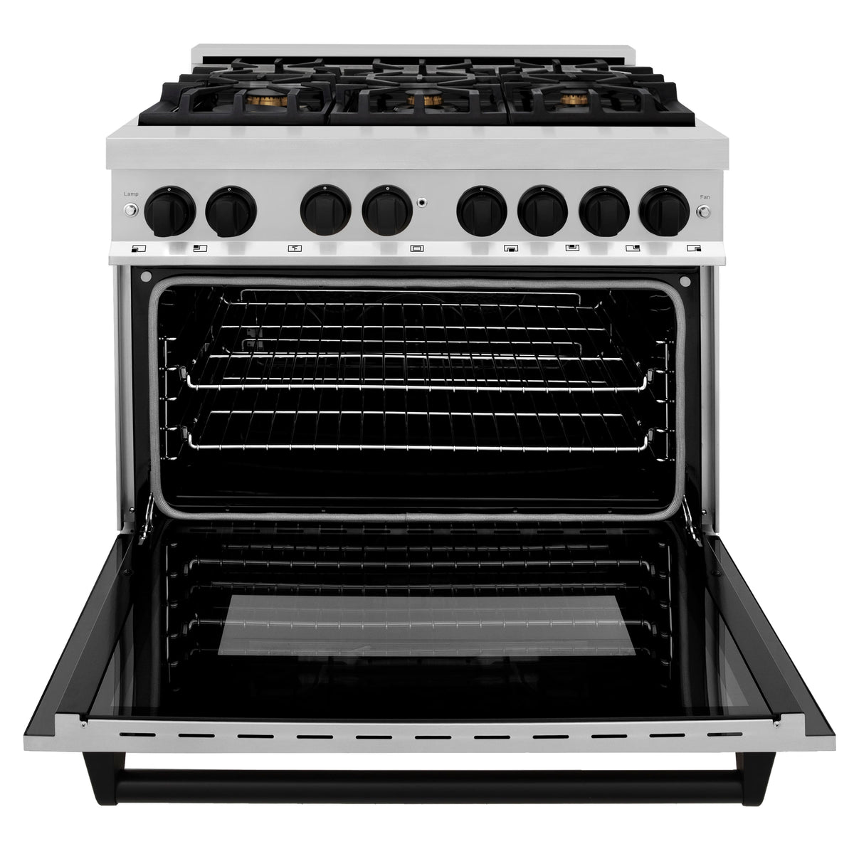 ZLINE - 36 in. Wide 6 Burner Autograph Legacy Dual Fuel Range with Matte Black Accents (RAZ-36-MB) - Stainless Steel/Matte Black Accents