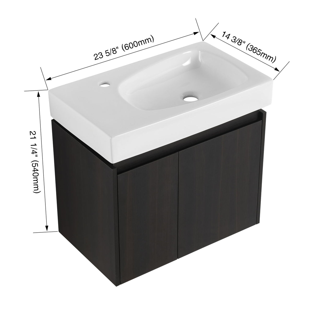 Mueble de baño moderno con lavabo cerámico, combinado con lavabo flotante de pared, armario de almacenamiento