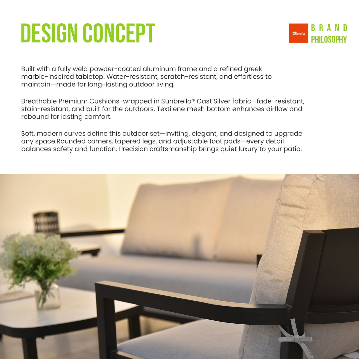 Outdoor Swivel Lounge Chair With Sunbrella Cushion, Weather Resistant - Ember Black