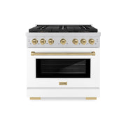 ZLINE - 36 in. Wide 6 Burner Autograph Paramount Gas Range with DuoPro Burners w/ White Door & Bronze Accents (PSGRZ-WM-36-CB) - Stainless Steel with White Matte Door