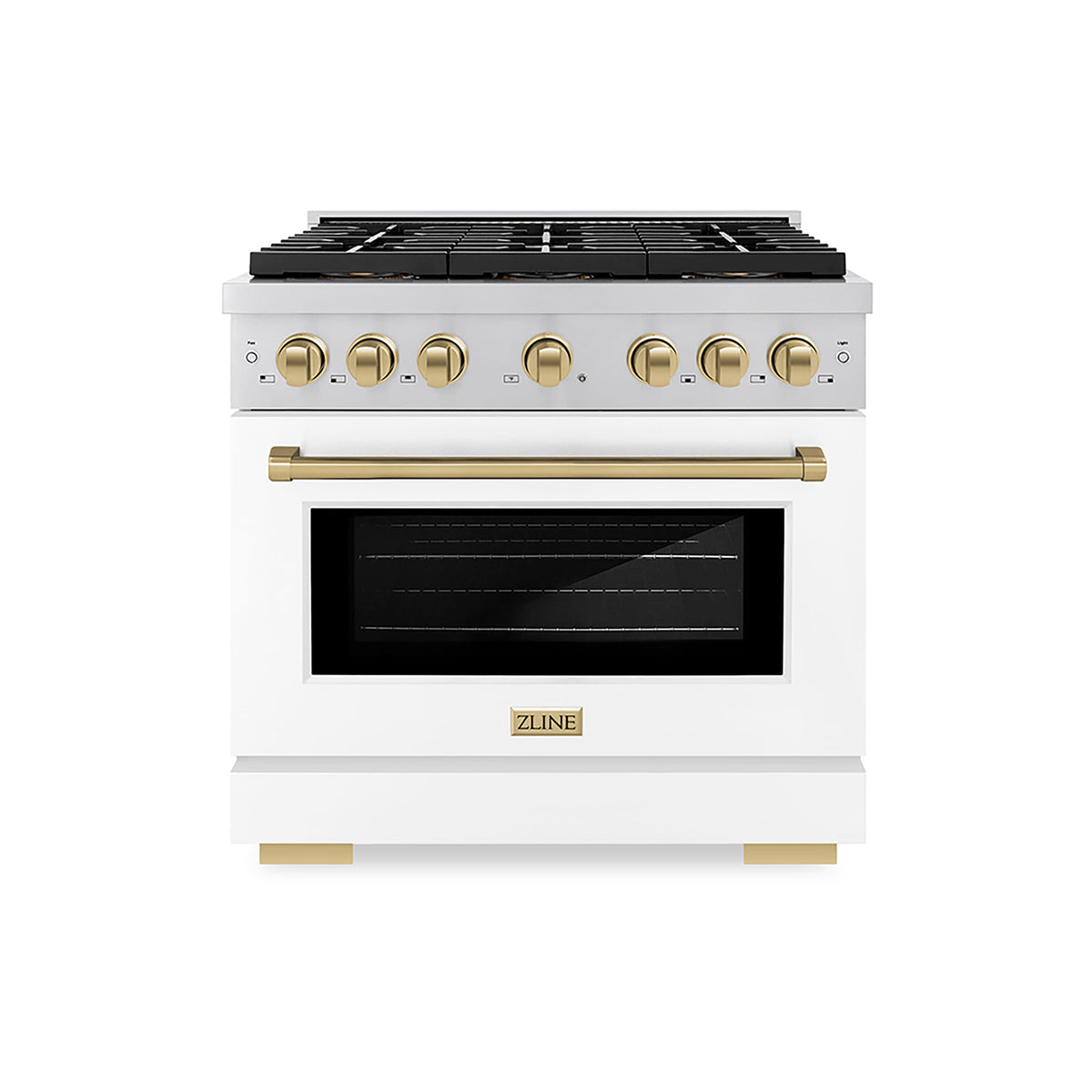 ZLINE - 36 in. Wide 6 Burner Autograph Paramount Gas Range with DuoPro Burners w/ White Door & Bronze Accents (PSGRZ-WM-36-CB) - Stainless Steel with White Matte Door
