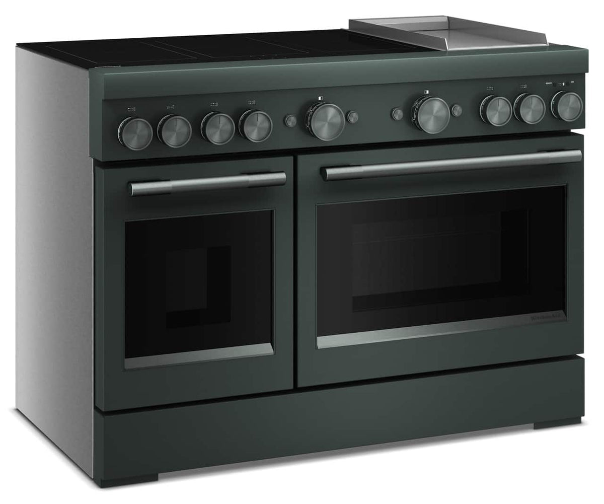 KitchenAid - 48 in. Wide 6 element 6.3 cu. ft. Freestanding Double Oven Electric Induction Commercial-Style Range with Griddle - Juniper