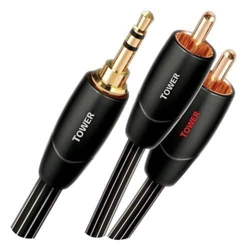 AudioQuest - Tower 3.5mm Mini > RCA 9.8' Analog Audio Interconnect Cable - Black with White Stripes