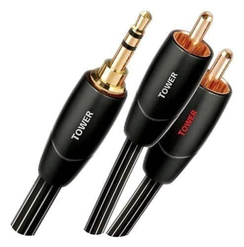 AudioQuest - Tower 3.5mm Mini > RCA 9.8' Analog Audio Interconnect Cable - Black with White Stripes
