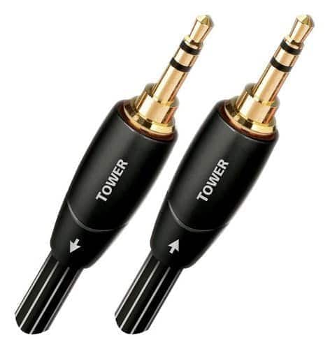 AudioQuest - Tower 3.5mm Mini M > M 9.8' Analog Audio Interconnect Cable - Black with White Stripes