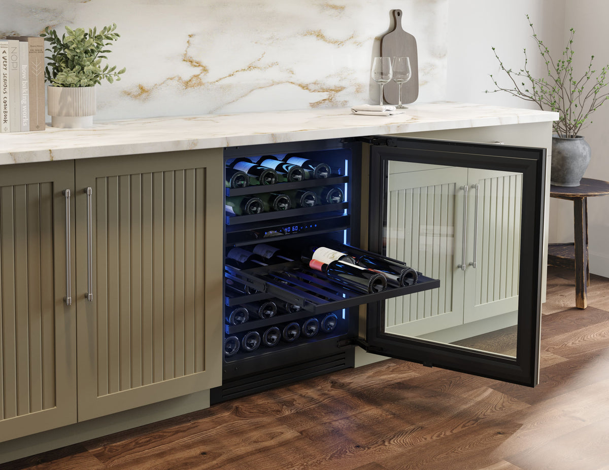 Zephyr - Presrv 24 in. 45-Bottle Dual Zone Panel-Ready Wine Cooler - Panel Ready + Glass