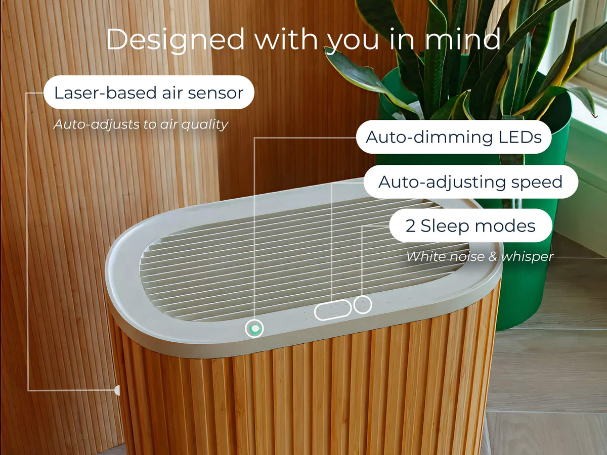 The Windmill Air Purifier Max, Smart 3-in-1, Ultra-Quiet, Medical Grade HEPA, Large Rooms up to 1950 Sq Ft - Bamboo