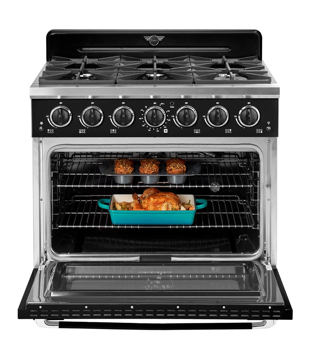 Unique Appliances - 36 in. Wide 6 Burner Classic Retro 5.2 Cu. Ft. Freestanding Gas Convection Range - Midnight Black