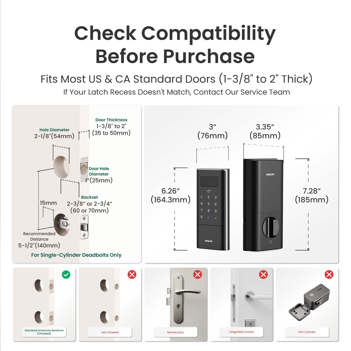 DESLOC - K140 Plus Smart Lock with 10,000mAh Battery Wi-Fi Replacement Deadbolt with Palm Vein Recognition and Auto Lock - Black