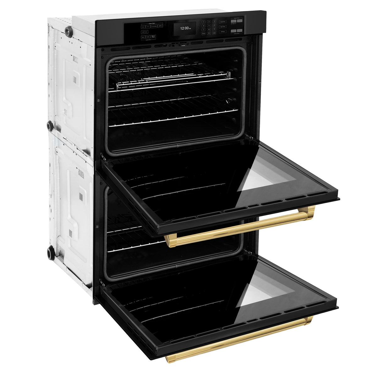 ZLINE - 30 in. Autograph Double Wall Oven w/ Air Fry in Black Stainless & Gold Handles - Black Stainless Steel