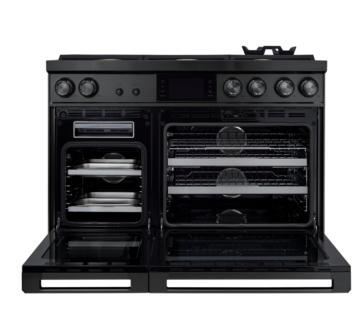 Dacor - 48 in. Wide 6 Burner Contemporary 6.6 Cu. Ft. Slide-In Double Oven Dual Fuel Four-Part Pure Convection Range - Graphite Steel