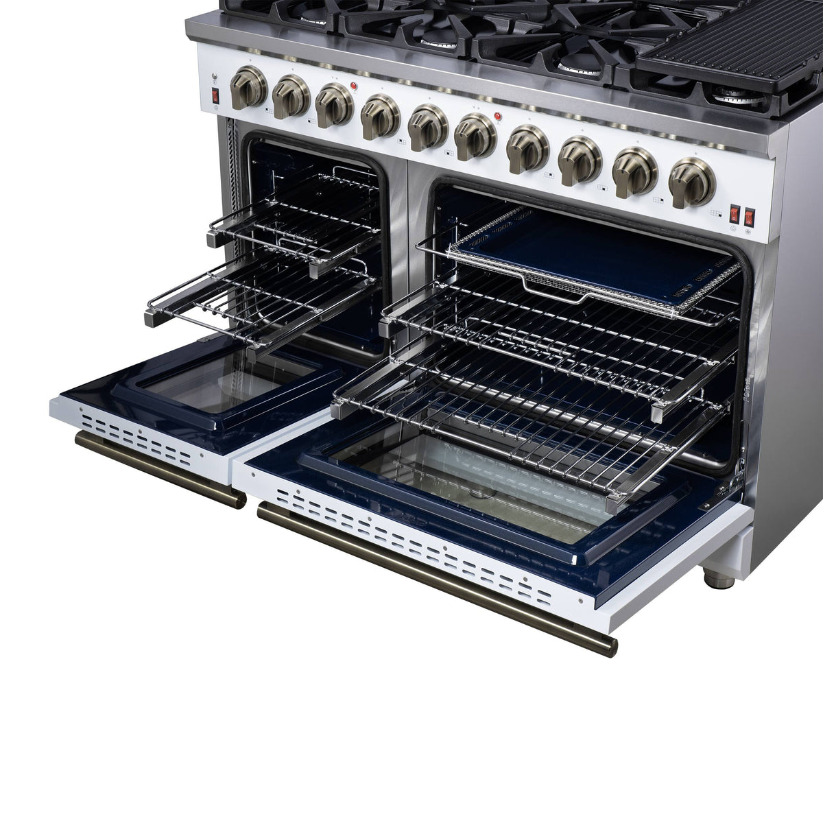 Forno Appliances - 48 in. Wide 8 Burner Massimo 6.58 Cu. Ft. Freestanding True Convection Gas Range with Air Fryer Kit, Wok Support - White