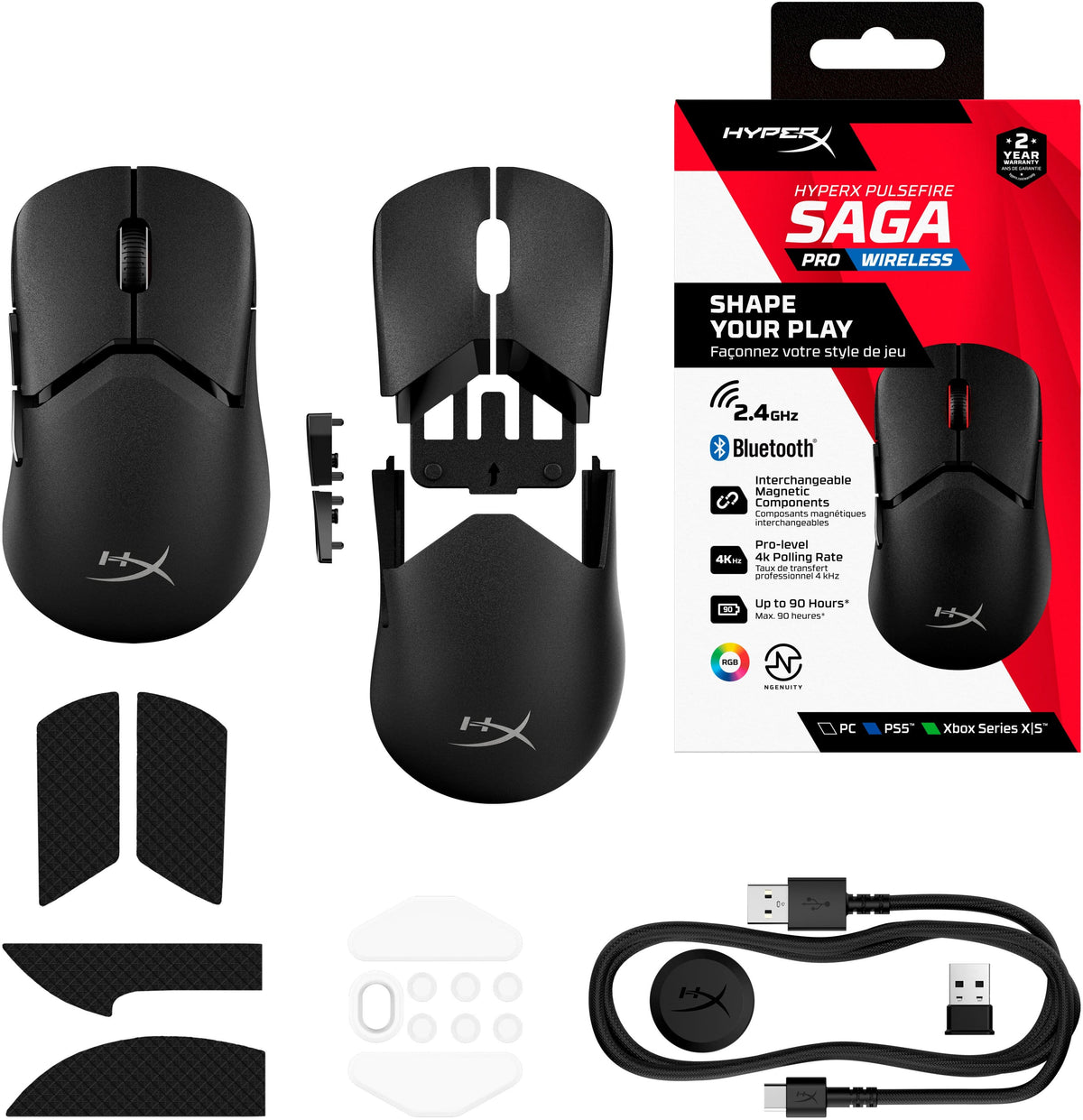 HyperX - Pulsefire Saga Pro Lightweight Wireless Optical Gaming Mouse with 4K Polling Rate - Wireless - Black