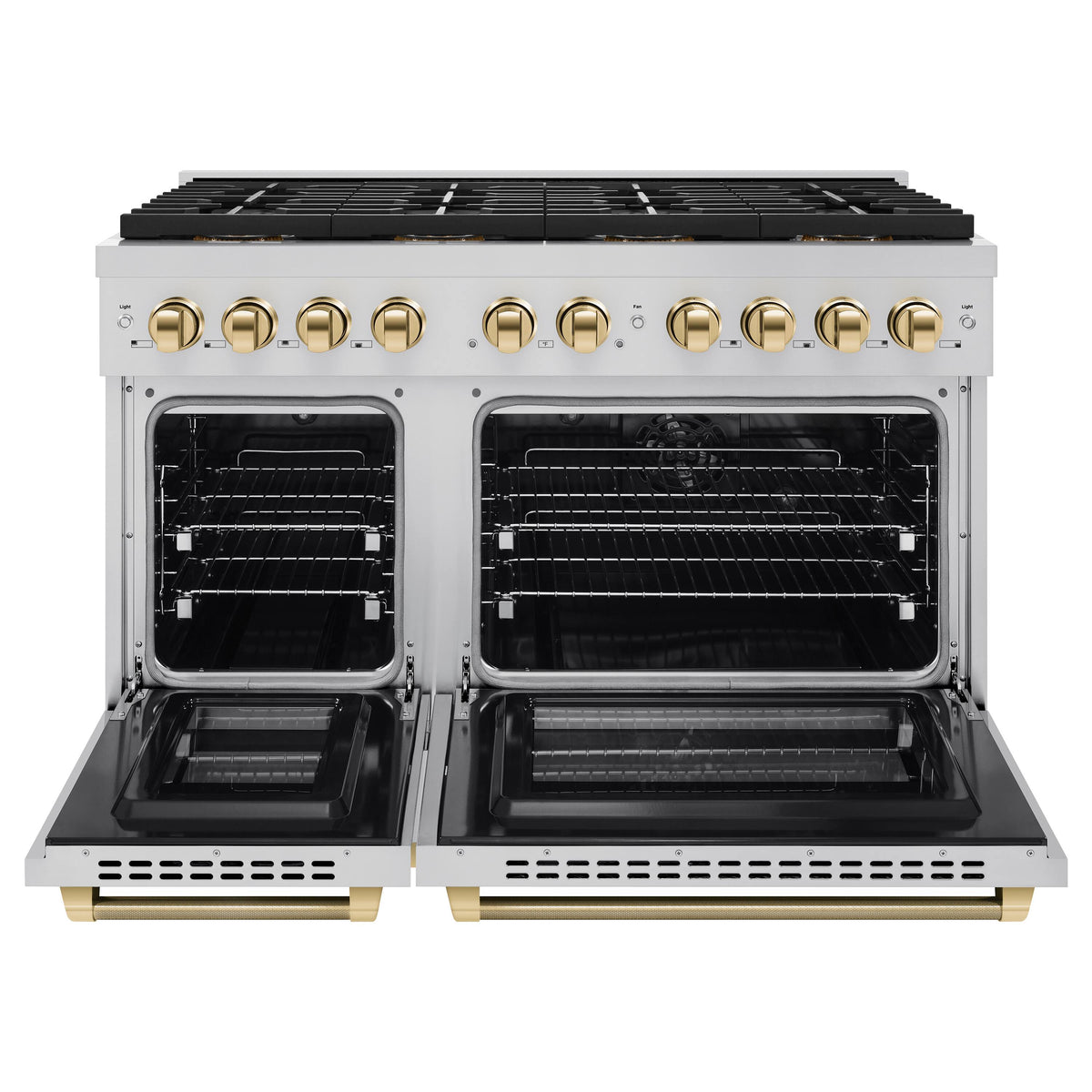 ZLINE - 48 in. Wide 8 Burner Autograph 6.7 cu. ft. Freestanding Paramount DuoPro Dual Fuel Range with Gold Helix Handles - Stainless Steel