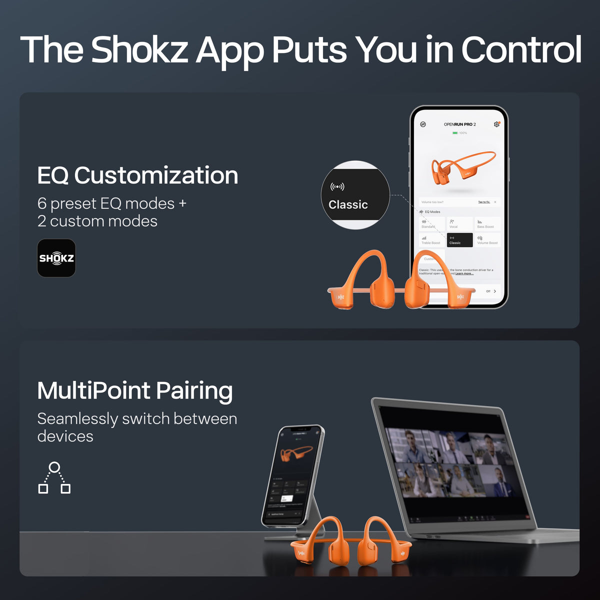 Shokz - OpenRun Pro 2 Mini Wireless Bone Conduction Open-Ear Bluetooth Sports Headphones - Orange