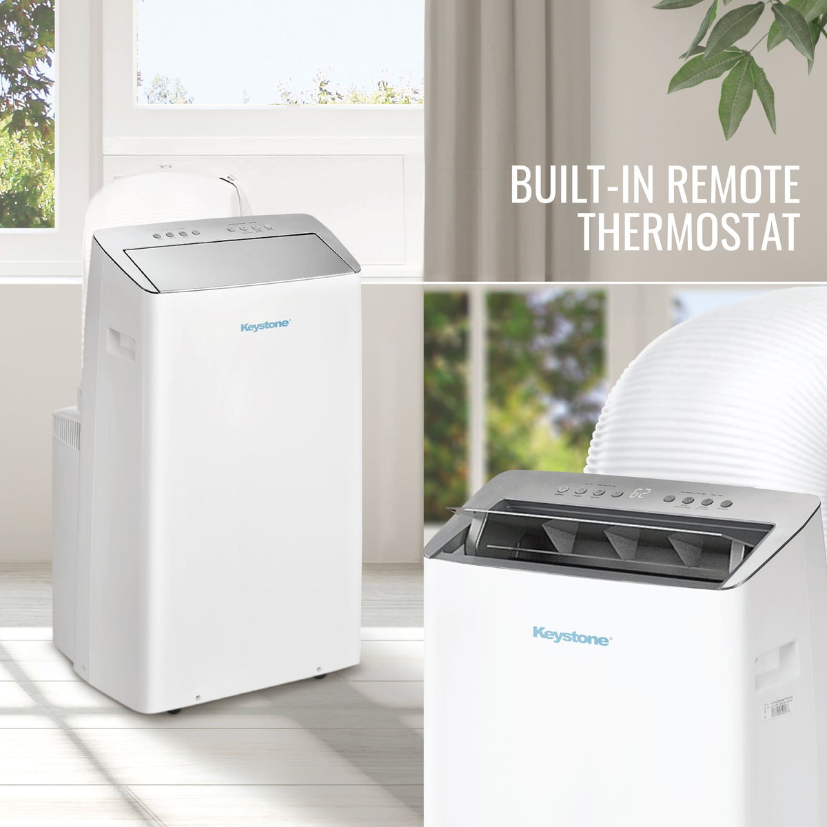 Keystone - 14,000 BTU ASHRAE/12,000 BTU DOE Portable Inverter Air Conditioner with Supplemental Heat Function and Remote Control - White