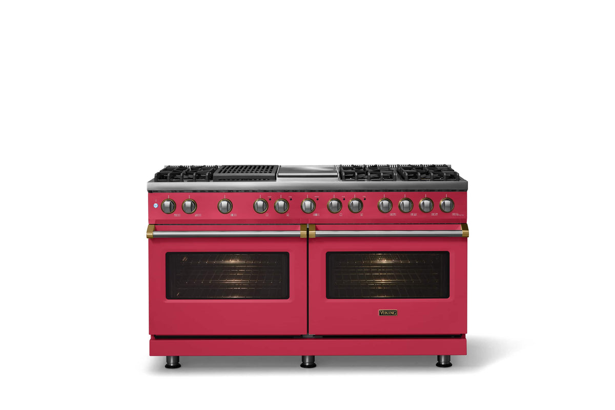 Viking - 60"W. 8 Burner Pro 5 Series 9.4 Cu. Ft. Freestanding Sealed LP Dual Fuel ConvectionRange with Brushed Brass Trim - Valentine
