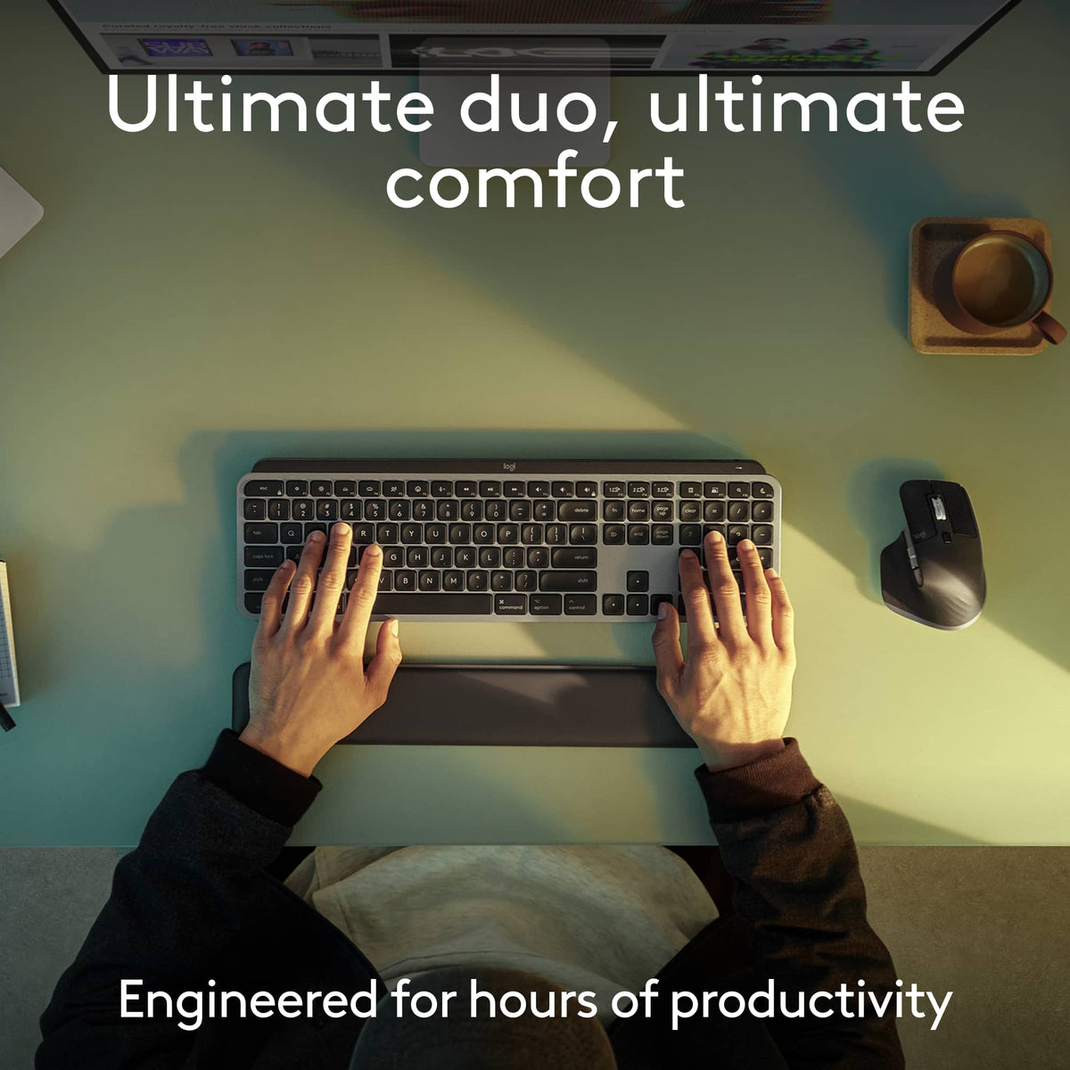 Logitech - MX Keys S Combo for Mac Full-size Wireless Scissor Keyboard and Mouse Bundle for MacBook, iMac, iPad with Palm-rest - Space Gray