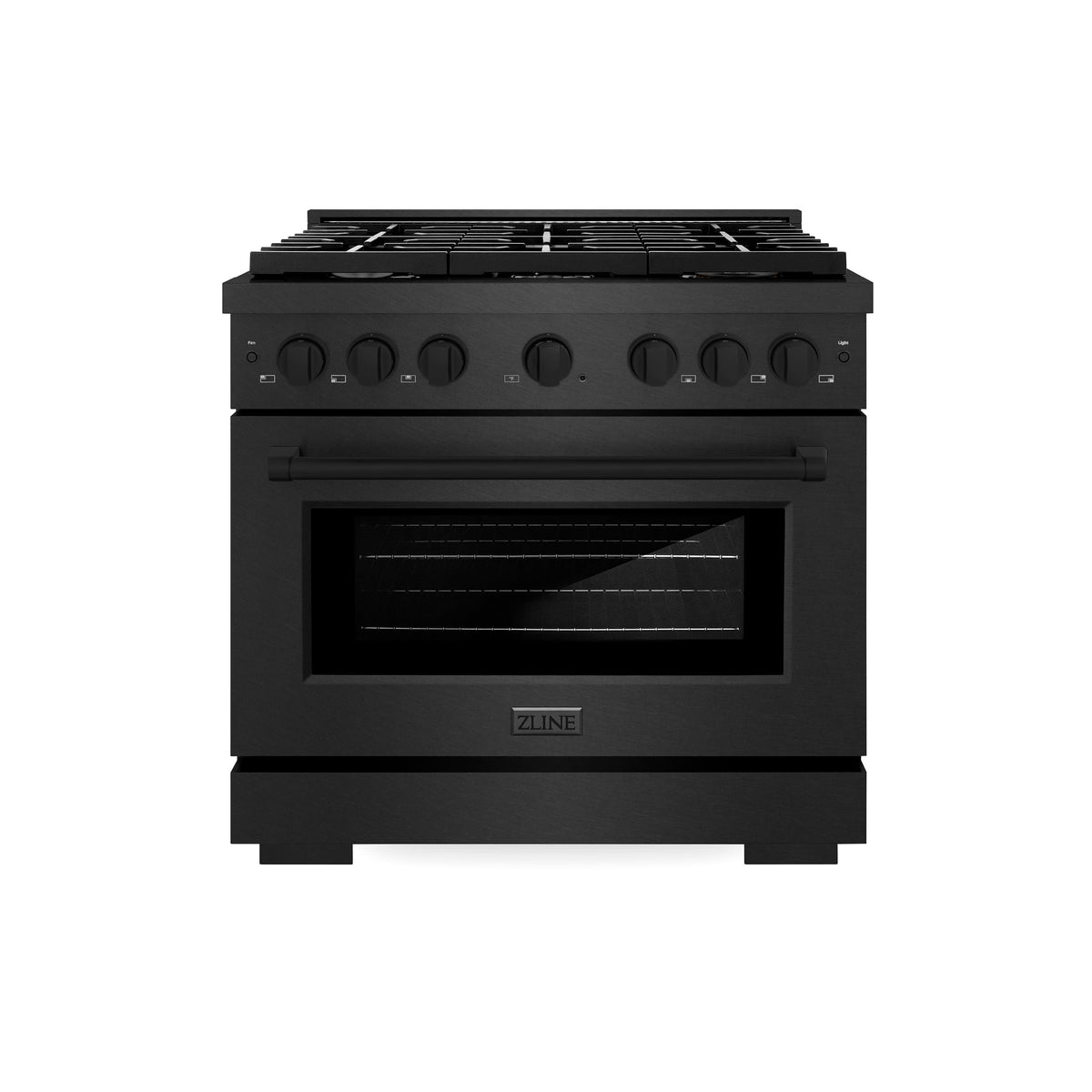 ZLINE - 36 in. Wide 6 Burner 5.2 cu. ft. Manual Clean Freestanding Gas Range and Convection Oven in Black Satin Stainless Steel - Black Satin Stainless Steel