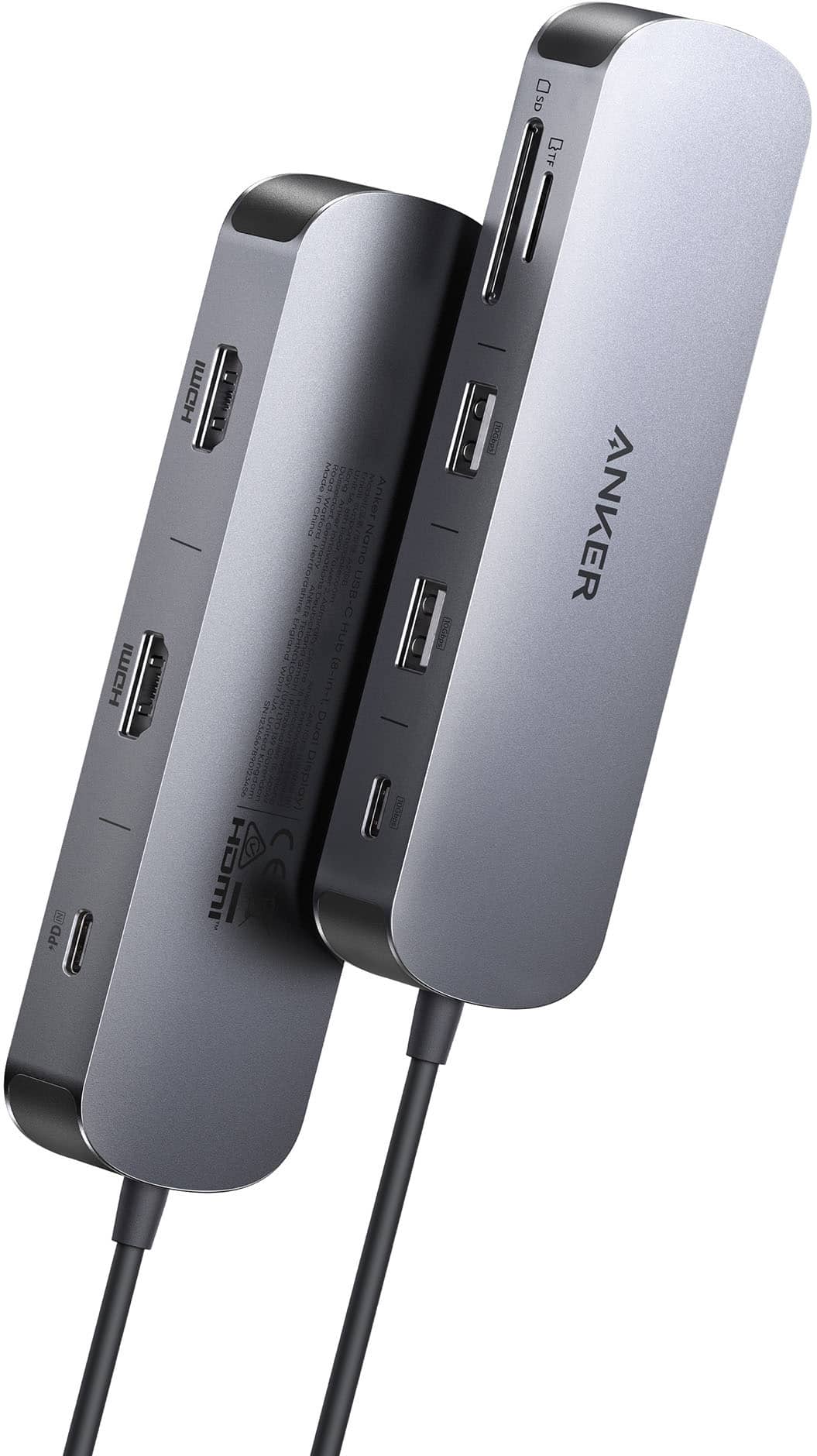 Anker - Nano USB-C Hub (8-in-1, Dual Display) - Gray