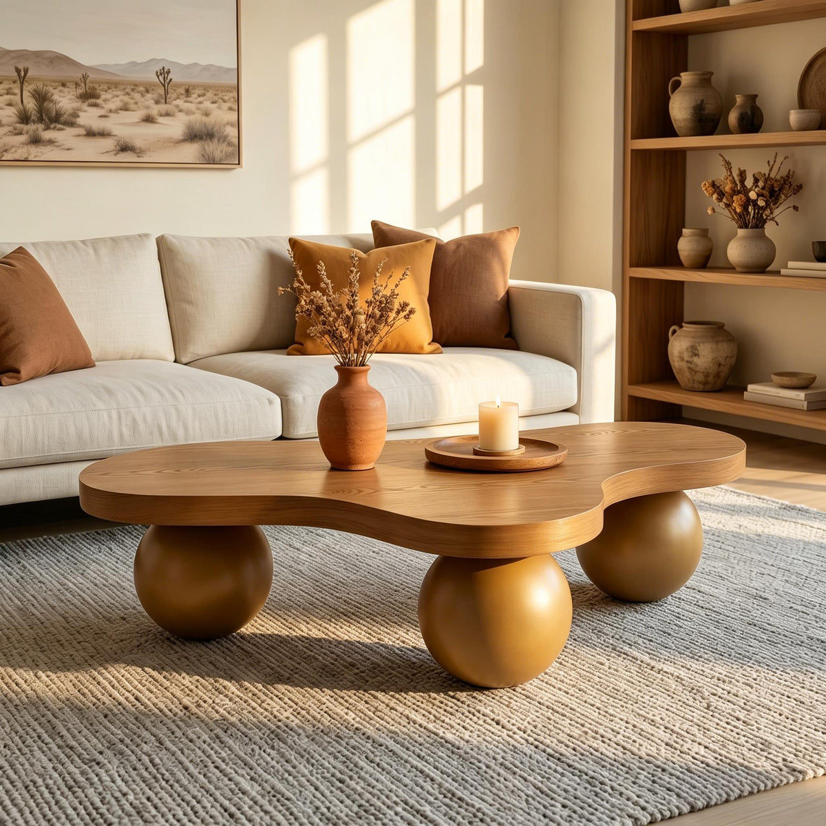 Mesa de centro con forma de nube y 3 patas de bola para sala de estar
