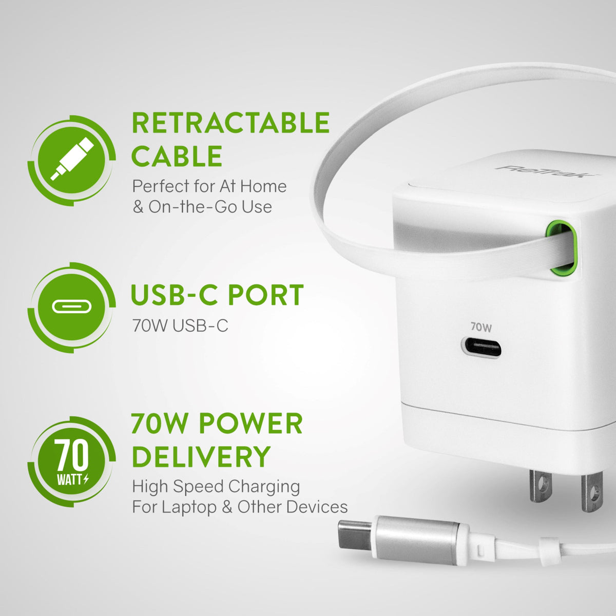 ReTrak - 70W USB-C Wall Charger - White