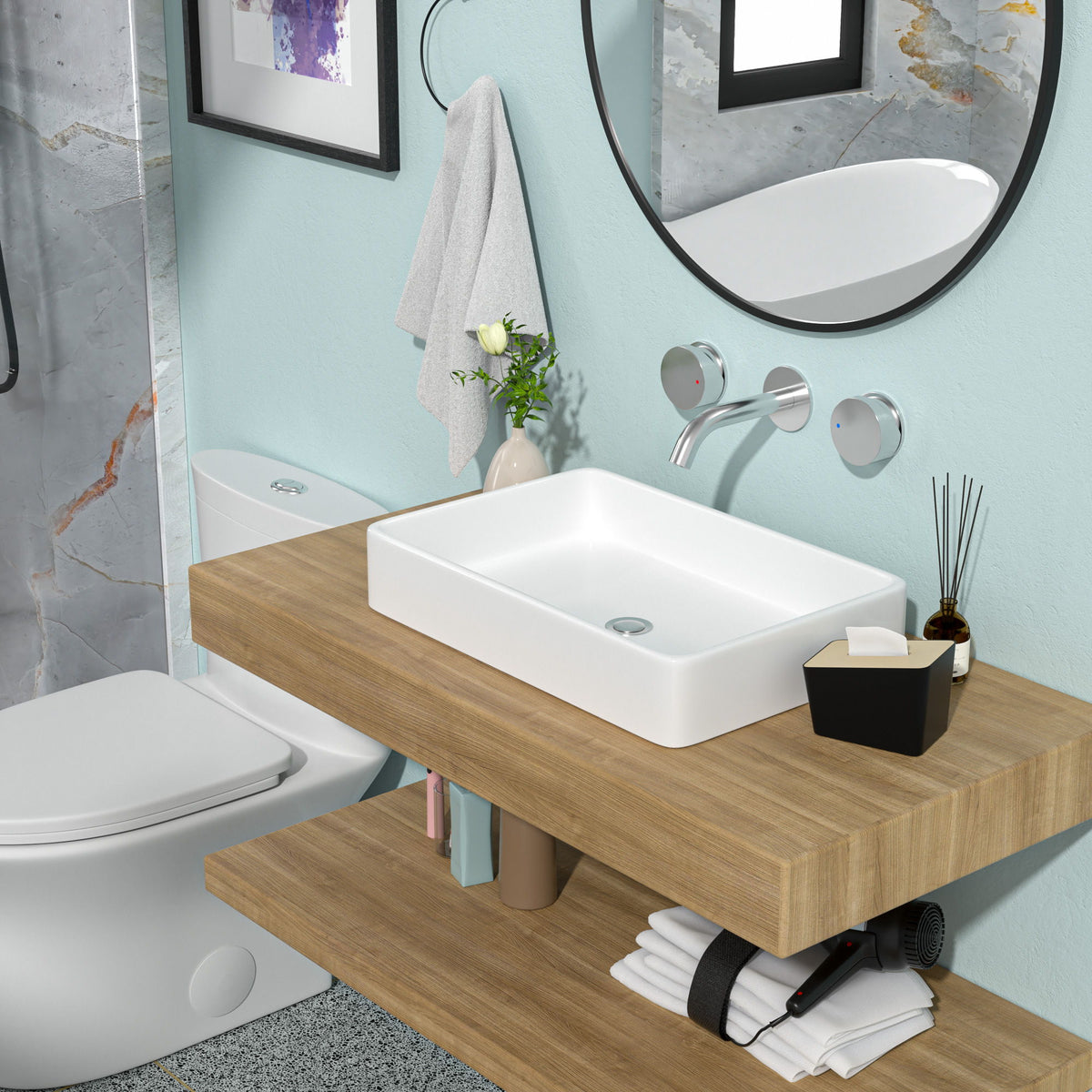 Modern European Design Ceramic Rectangular Vessel Bathroom Sink