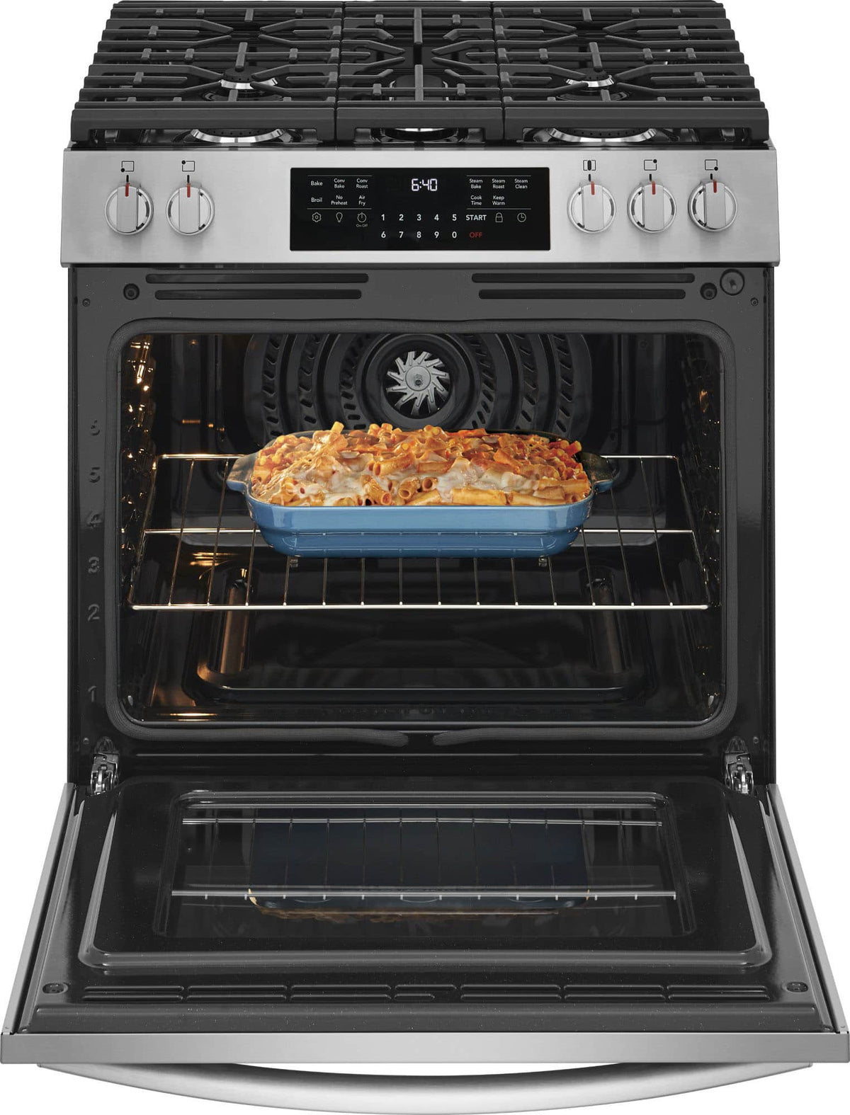Frigidaire - Gallery 30 in. Wide 5 burners 5.1 Cu. Ft. Slide-in Gas Total Convection Range with Air Fry and Steam Clean - Stainless Steel