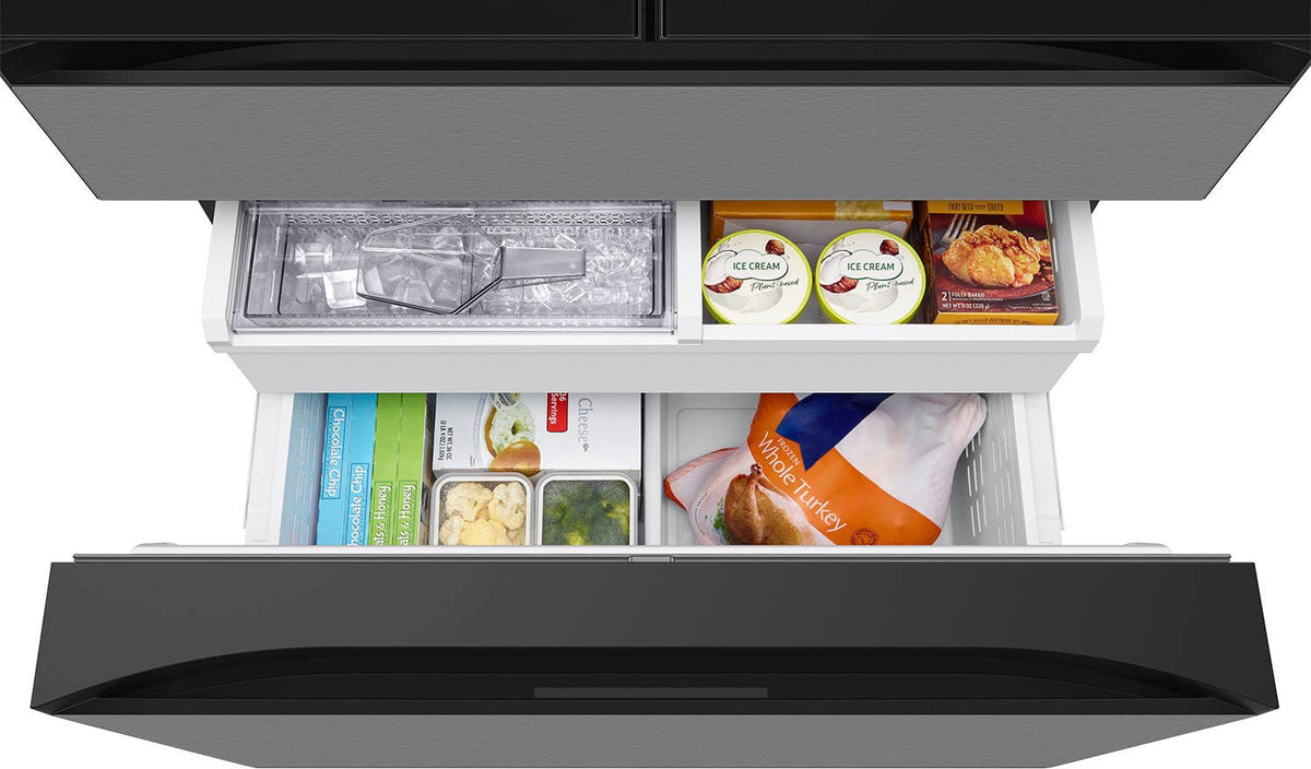 Samsung - 36 in. Wide Bespoke 23 cu. ft. Counter Depth 4-Door French Door Refrigerator with AI Home - Charcoal Glass / Stainless Steel