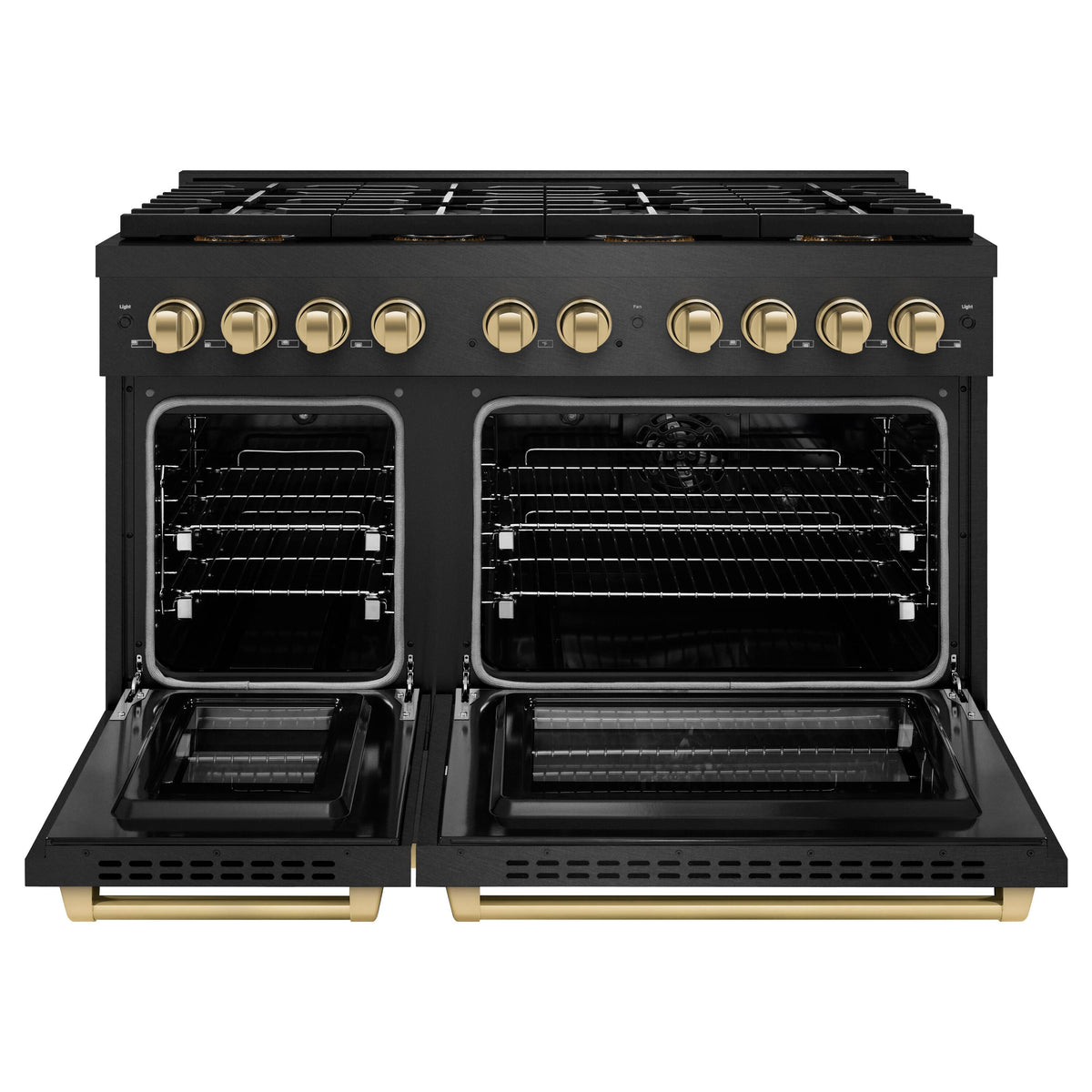 48 in. Wide 8 Burner ZLINE Autograph 6.7 cu. ft. Freestanding Paramount DuoPro Dual Fuel Range with and Bronze Accents - Black Satin Stainless Steel