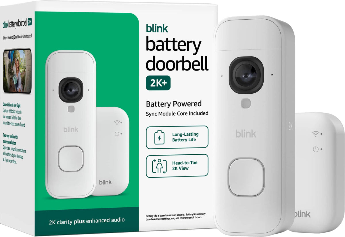 Blink - Battery Doorbell 2K+ Sync Module Core included - Wireless video doorbell, 2K resolution, enhanced audio - White
