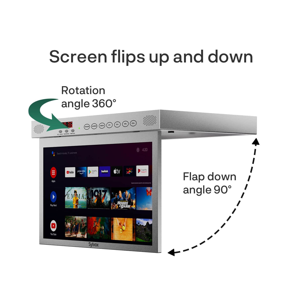Sylvox - 15.6" Under Cabinet Smart TV, Flip Down Kitchen TV with Google TV, 1080P Display