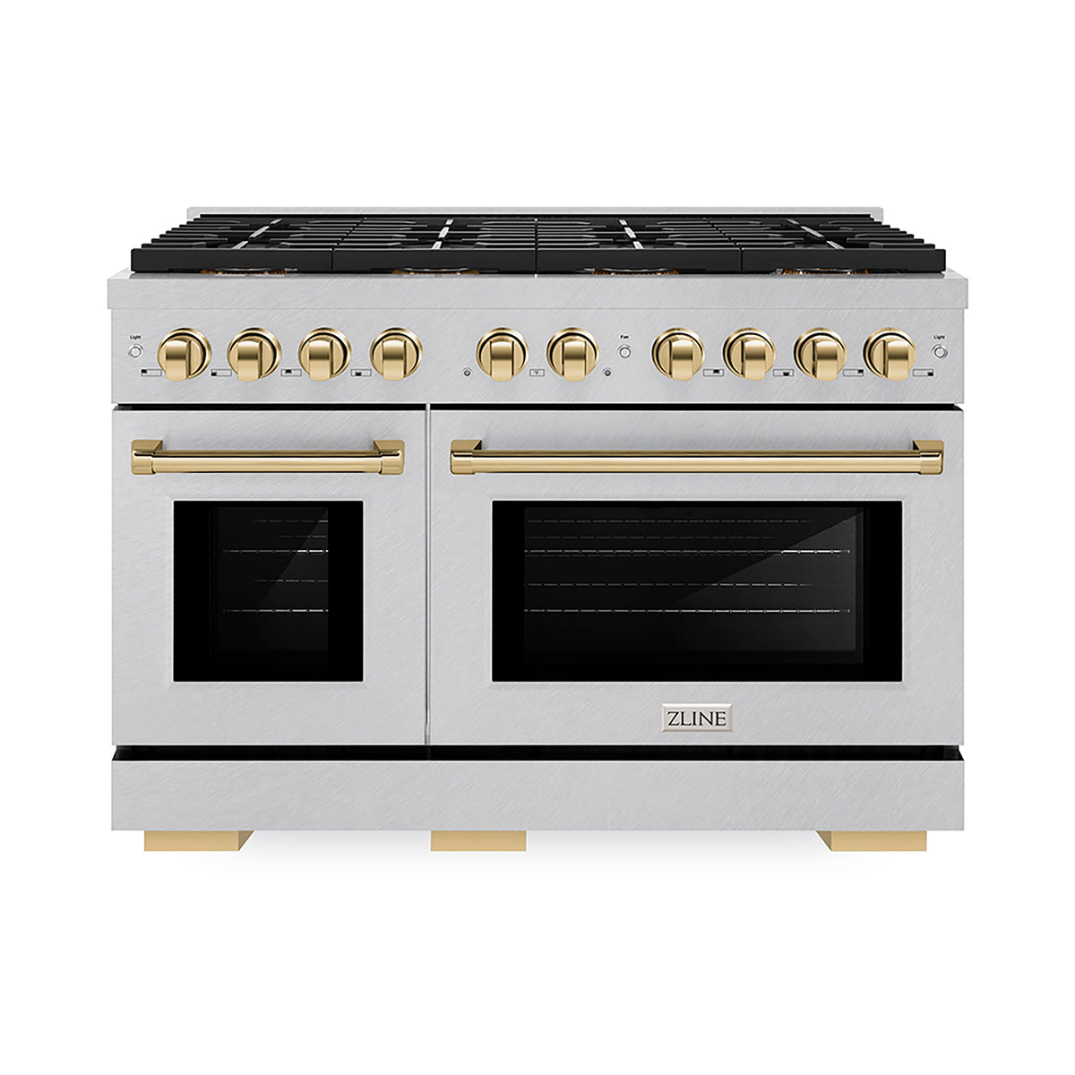 ZLINE - 48 in. Wide 8 Burner Autograph 6.7 cu. ft. Freestanding Paramount Gas DuoPro Range in Satin Steel and Polished Gold - Stainless Steel