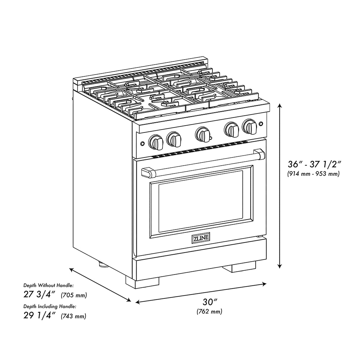 ZLINE - 30 in. Wide 4 Burner Designer 4.2 cu. ft. Freestanding DuoPro Dual Fuel Range with with Black and Bronze Accents - Black Satin Stainless Steel