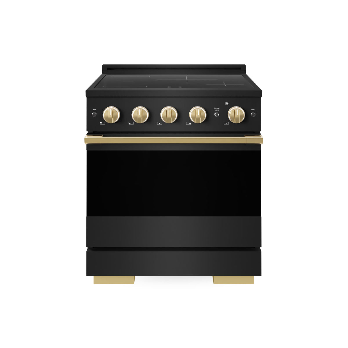 ZLINE - Autograph 30 in. 4.2 cu. ft. Marino Freestanding Induction Range with 4 Burners in Black Steel with Gold Accents - Black Stainless Steel
