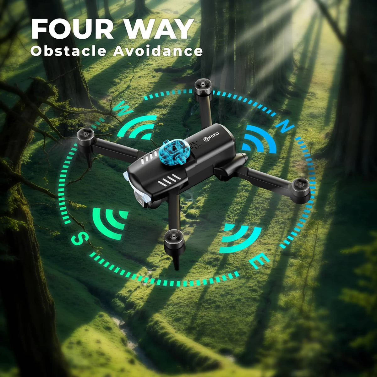 Contixo - F19 Arvo Foldable Drone with 1080P HD Camera, FPV, Obstacle Avoidance, 2 Batteries, Brushless Motors & LED Lights - Silver