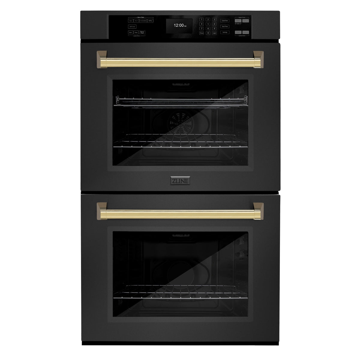 ZLINE - 30 in. Autograph Double Wall Oven w/ Air Fry in Black Stainless & Gold Handles - Black Stainless Steel