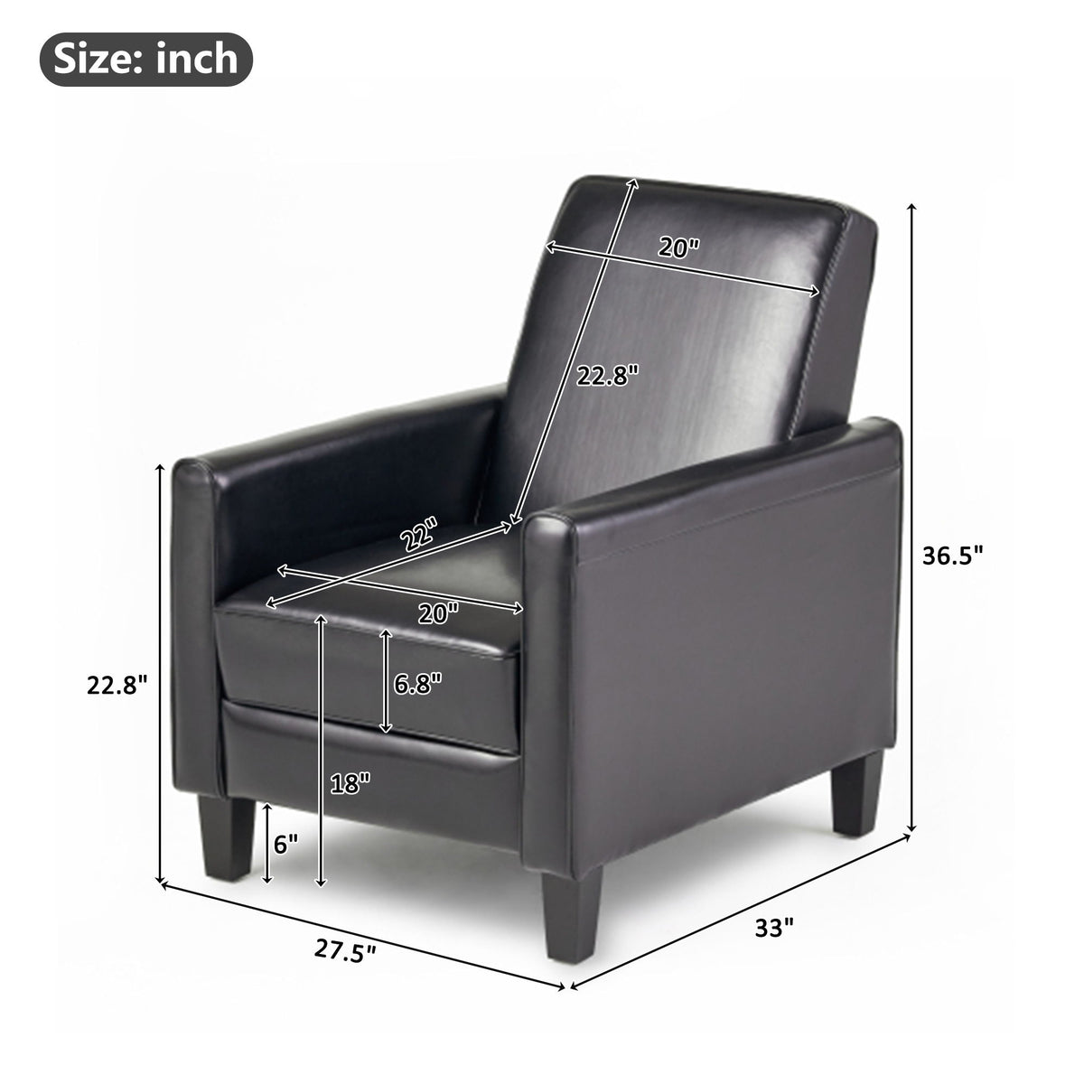 Sillón reclinable tapizado con respaldo retráctil para sala de estar