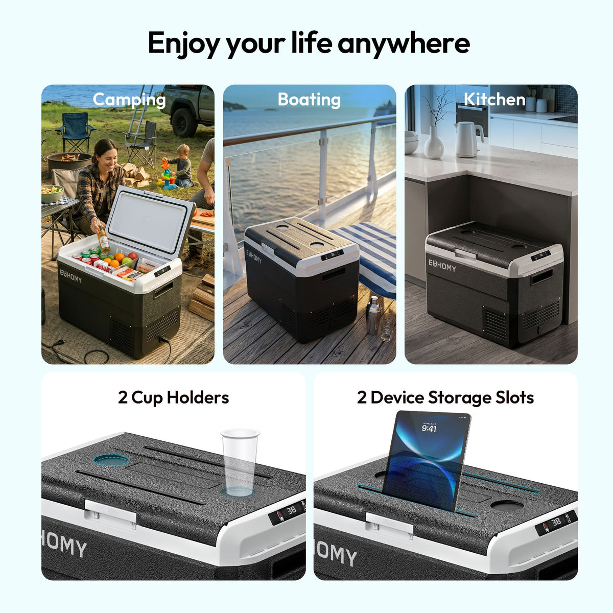 Euhomy - 53 QT Portable Car refrigerator - Black